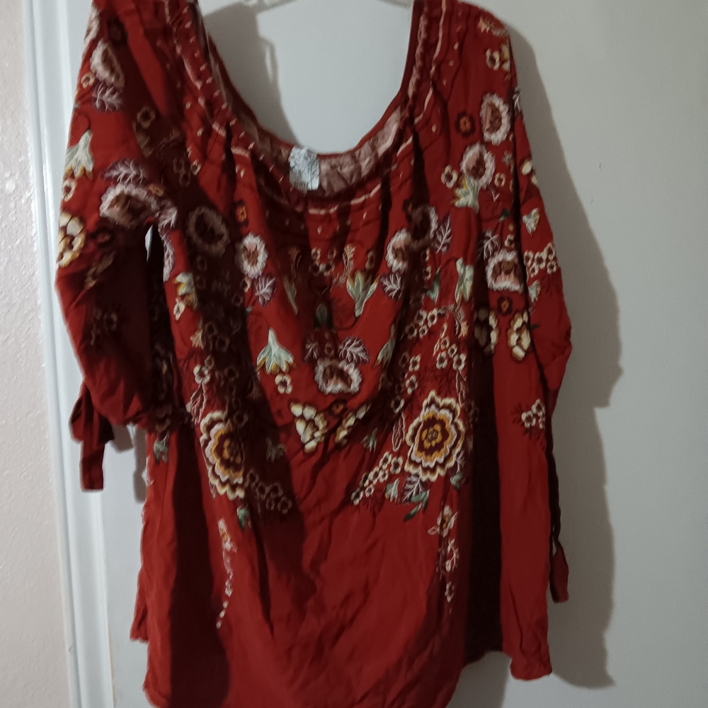 NAIF Red Floral Embroidered Blouse